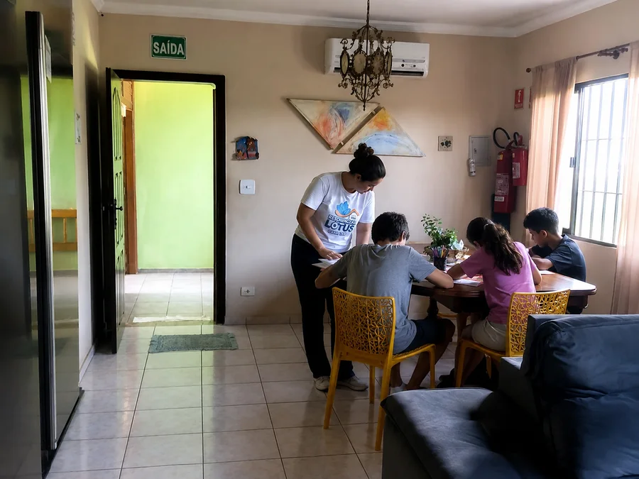 Sessão de estudos acompanhada na Casa Lar, com identidades preservadas