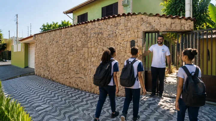 Acolhimento na entrada da Casa Lar, com identidades preservadas